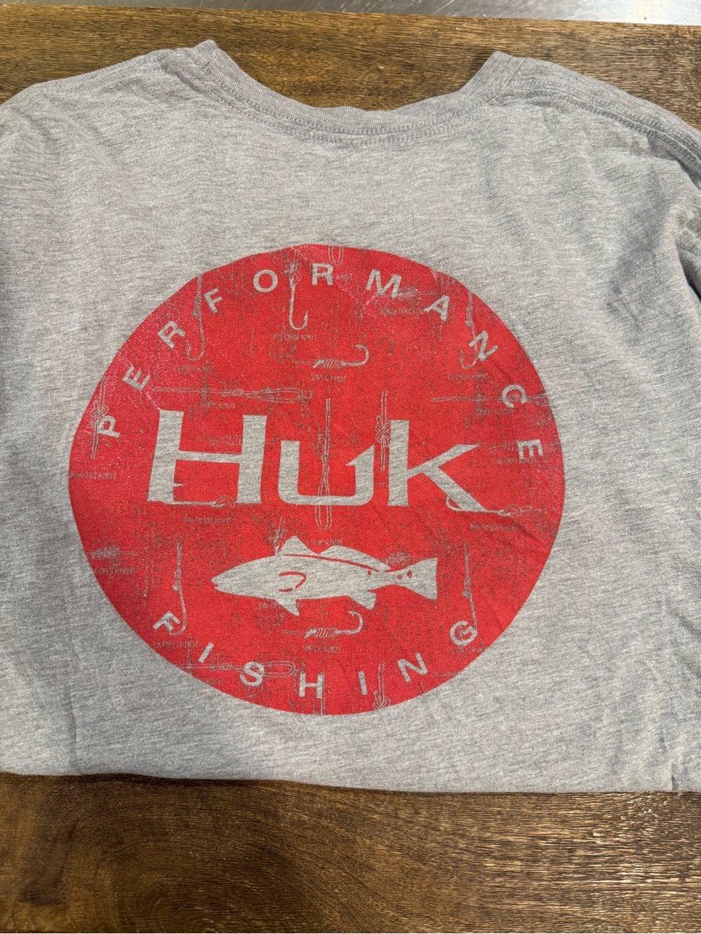 Huk Gray Short Sleeve T-Shirt with Red Logo